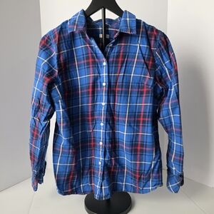Talbots Button Down Plaid Shirt Blue Red Plaid Long Sleeve Size M